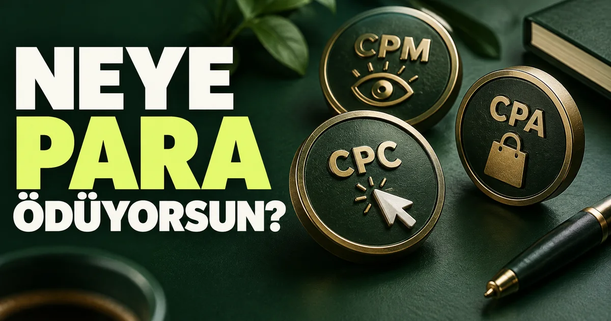Neye para ödüyorsun başlığı ve CPC, CPM, CPA etiketli üç büyük disk.
